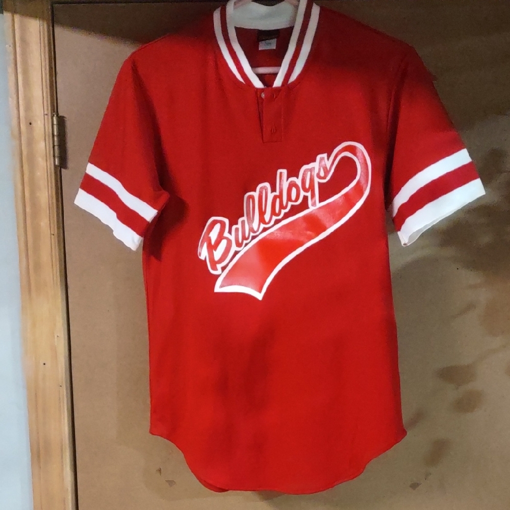 Red and White Baseball Jersey with Varsity Style